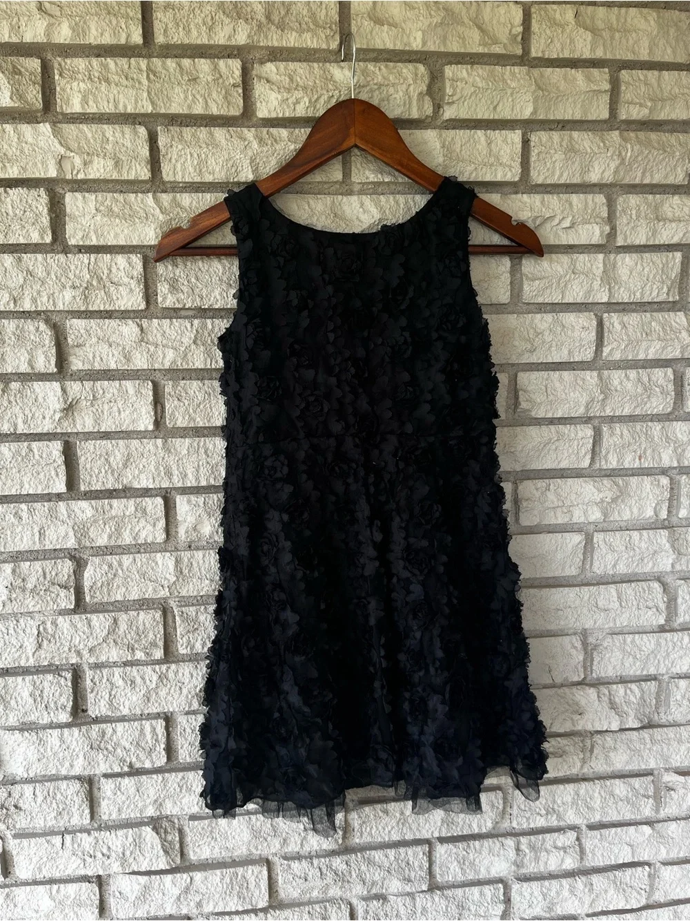 NWT Gap Kids Girl’s Black Textured All Over  Rosette A-Line Dress Size 8